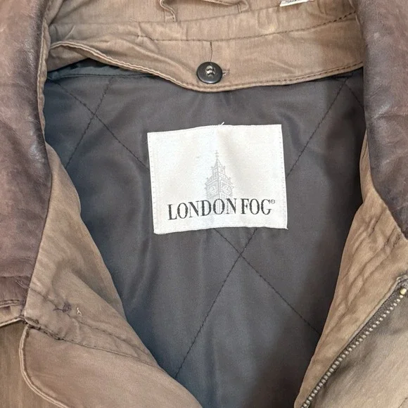 Vintage London Fog Men XL Long Brown Chore Barn Work Coat Quilted Flannel Liner - Picture 3 of 15